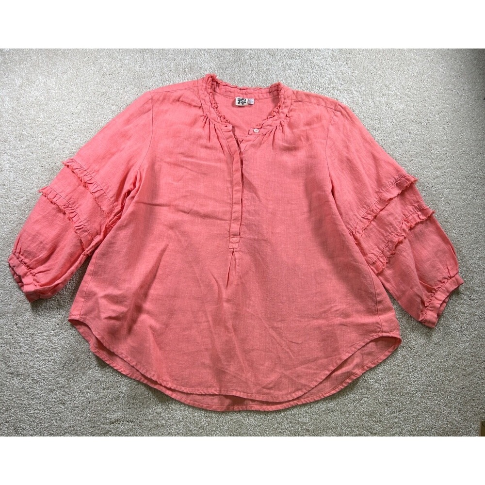 Ivy Jane Womens Size M 100% Linen‎ Peach Tunic Anthropology Boho Hippie